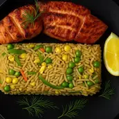Grilled Salmon With Fried Rice