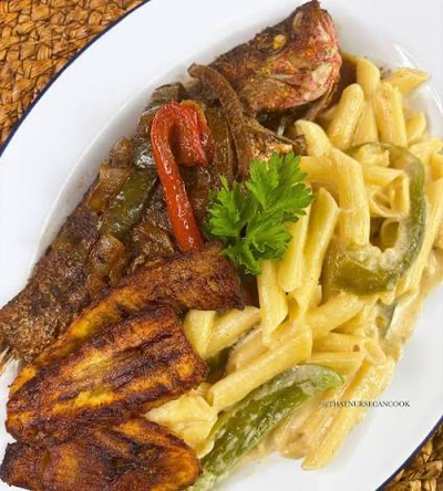 Pasta With Brown Stew Snapper