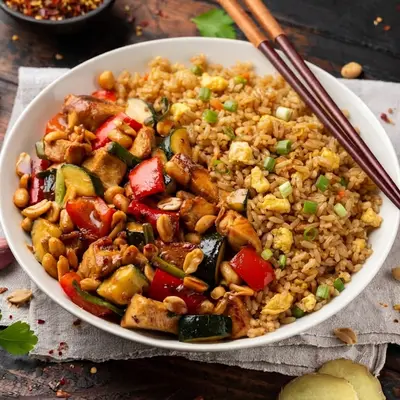 Kung Pow Chicken With Egg Fried Rice