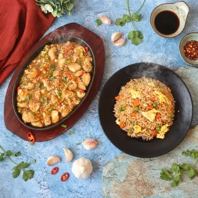 Garlic Chicken With Egg Fried Rice