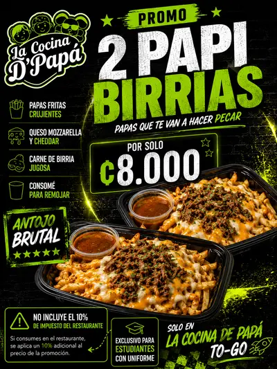 2 PAPI BIRRIAS POR 8000 DE LUNES A JUEVES